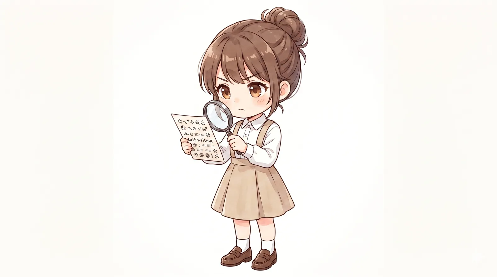 2頭身のマミがスマホからハート入りの吹き出しを送り、うれしそうに微笑む様子のイラスト